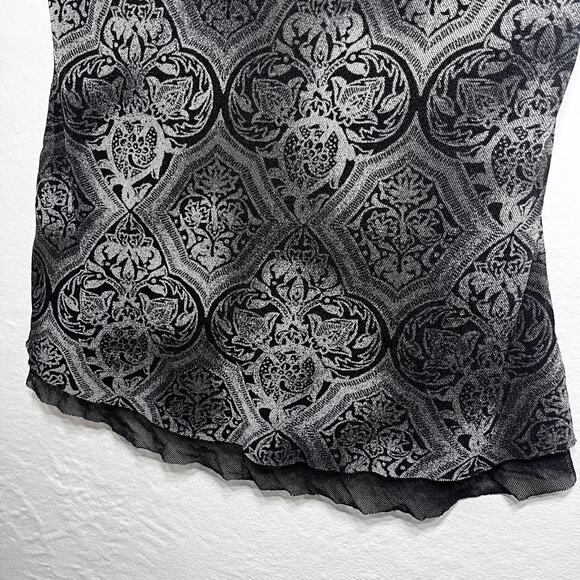Express Y2K Shirt Womens Small Sheer Mico Mesh Damask Pattern Goth Babydoll Top - Picture 2 of 6
